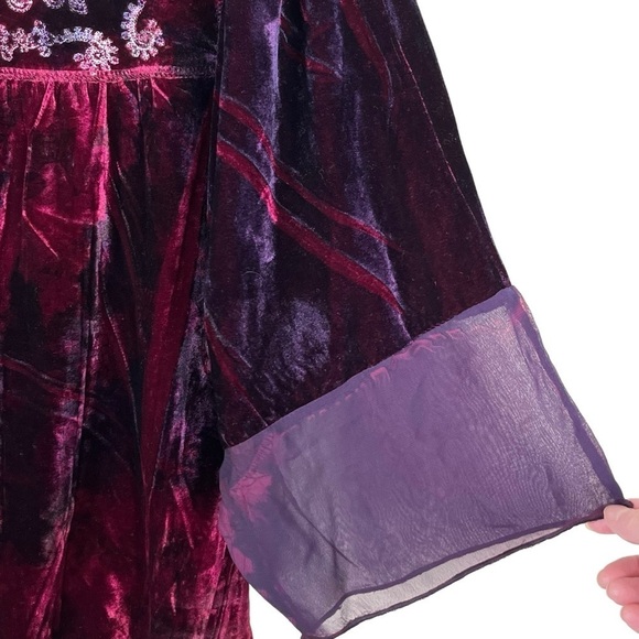 Whimsigoth Boho Velvet Burgundy & Purple Tie-Dyed Look Peasant Top Size Medium - Picture 5 of 12